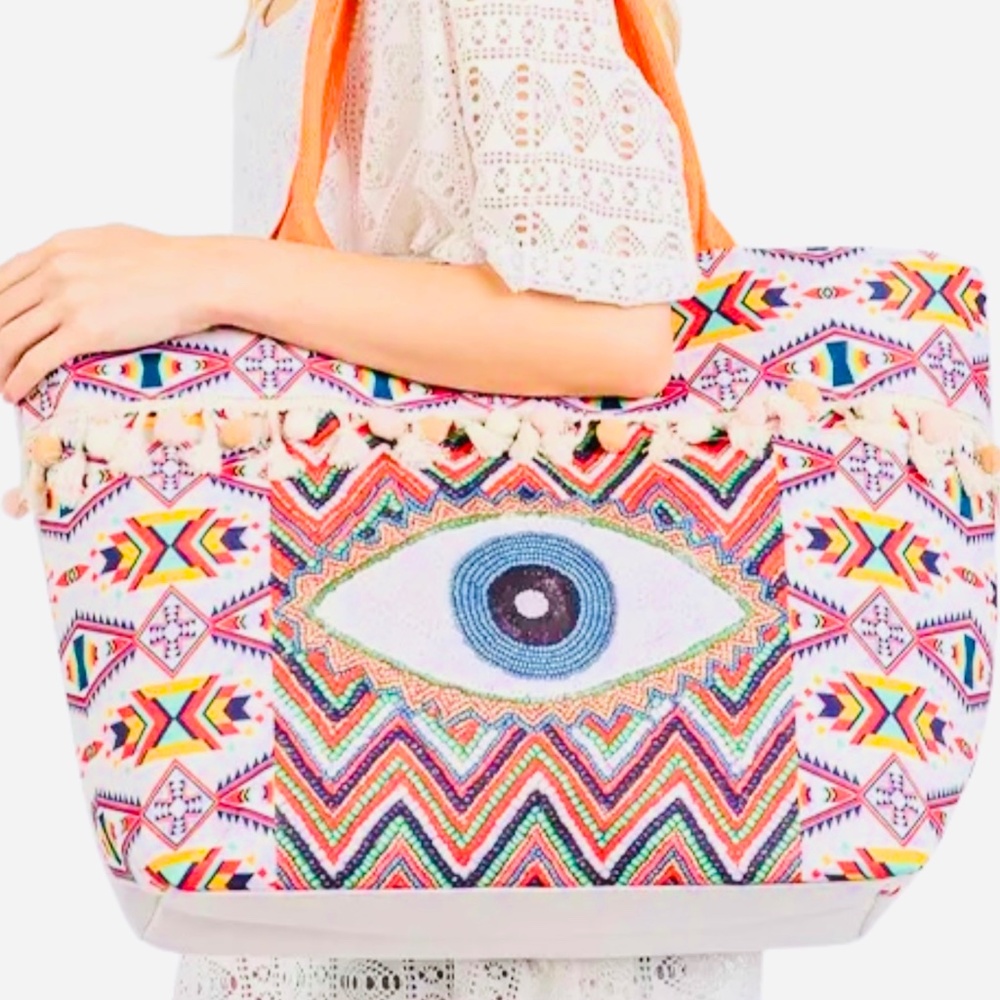 Styline Seeing Eye Boho Print Beach Bag